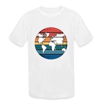 Colorful Retro Map Of Earth - Kids' Moisture Wicking Performance T-Shirt - white - Front