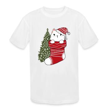 Cute Cat in Christmas Sock - Kids' Moisture Wicking Performance T-Shirt - white - Front