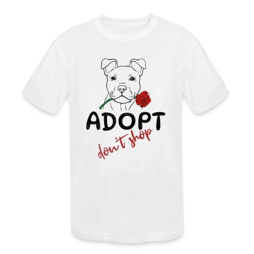 Retro Adopt Dont Shop Cute Puppy Rose Tee - Kids' Moisture Wicking Performance T-Shirt