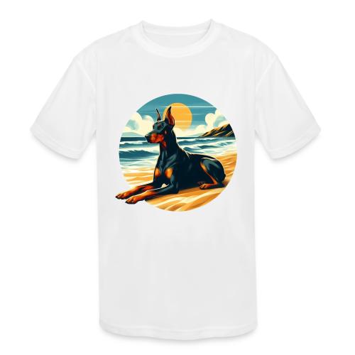 Doberman On The Beach - Kids' Moisture Wicking Performance T-Shirt