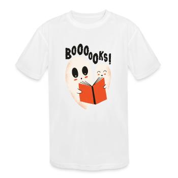 Funny ghosts reading books Boooo becomes booooks - Kids' Moisture Wicking Performance T-Shirt - white - Front