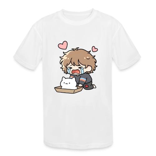Crying Chibi Boy with Stray Cat - Kids' Moisture Wicking Performance T-Shirt