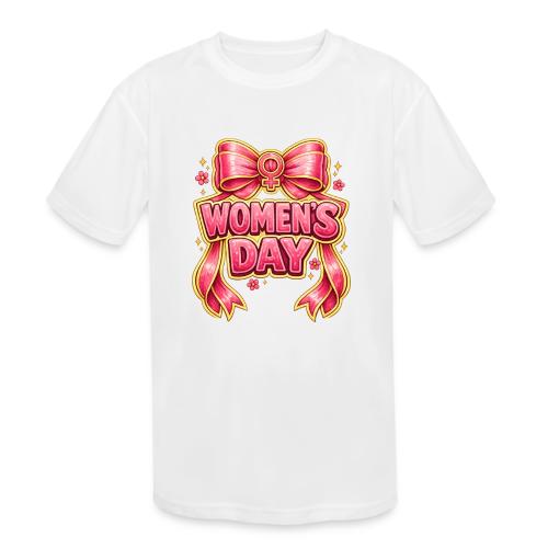 Cute Pink Bow Women’s Day Feminist Symbol - Kids' Moisture Wicking Performance T-Shirt