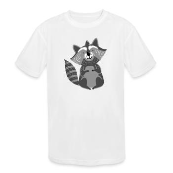 Hand drawn hairy cute sitting up Raccoon - Kids' Moisture Wicking Performance T-Shirt - white - Front