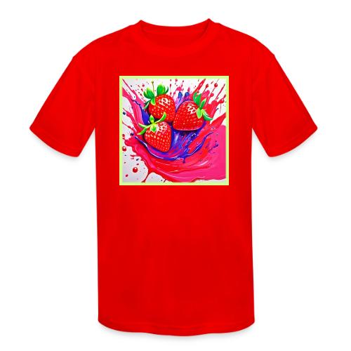 Vibrant Strawberry Splash - Kids' Moisture Wicking Performance T-Shirt