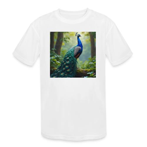 Majestic Peacock in Enchanted Forest - Kids' Moisture Wicking Performance T-Shirt