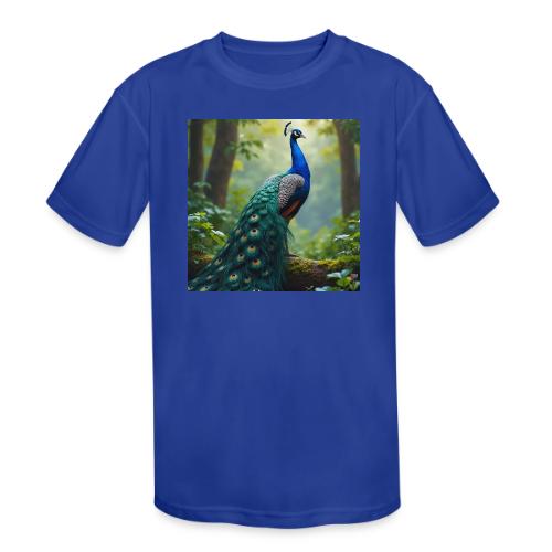 Majestic Peacock in Enchanted Forest - Kids' Moisture Wicking Performance T-Shirt