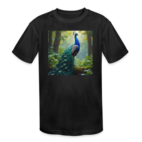 Majestic Peacock in Enchanted Forest - Kids' Moisture Wicking Performance T-Shirt