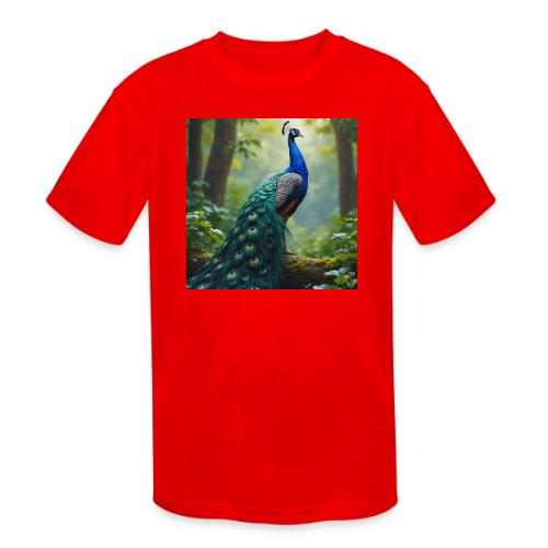 Majestic Peacock in Enchanted Forest - Kids' Moisture Wicking Performance T-Shirt