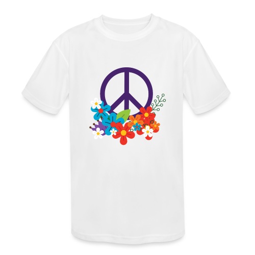 Hippie Peace Design With Flowers - Kids' Moisture Wicking Performance T-Shirt