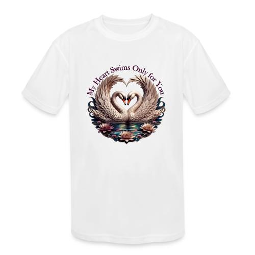 My Heart Swims Only for You Swan Heart T-Shirt - Kids' Moisture Wicking Performance T-Shirt