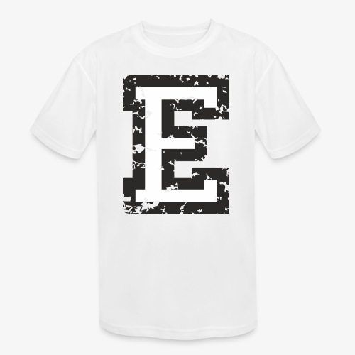 Letter E (Distressed) Black/White - Kids' Moisture Wicking Performance T-Shirt