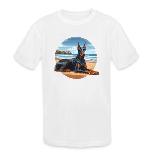Doberman On The Beach - Kids' Moisture Wicking Performance T-Shirt