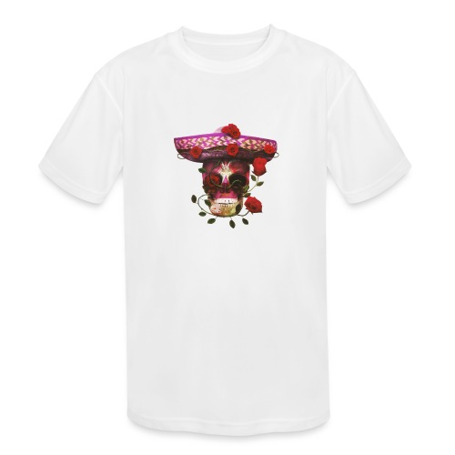 Mexican Skull with roses - Kids' Moisture Wicking Performance T-Shirt
