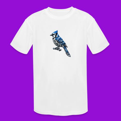 Silver Blue Jay on Perch - Kids' Moisture Wicking Performance T-Shirt