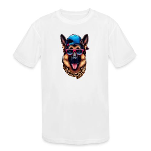 Cute German Shepherd Wearing a Cap - Kids' Moisture Wicking Performance T-Shirt