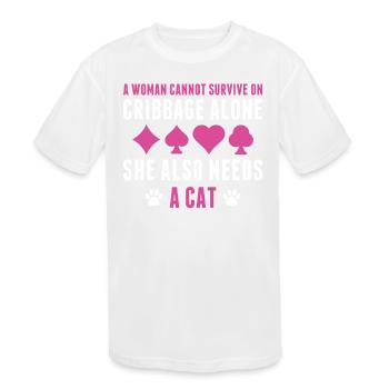 Women's Cribbage and Cats Cribbage Player - Kids' Moisture Wicking Performance T-Shirt - white - Front