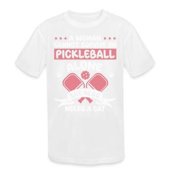 Womens Pickleball and Cats Pickleball Player - Kids' Moisture Wicking Performance T-Shirt - white - Front