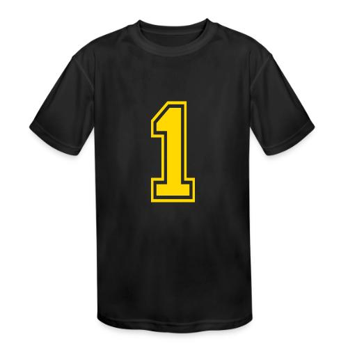 Number 1 in a classic athletic collegiate font - Kids' Moisture Wicking Performance T-Shirt