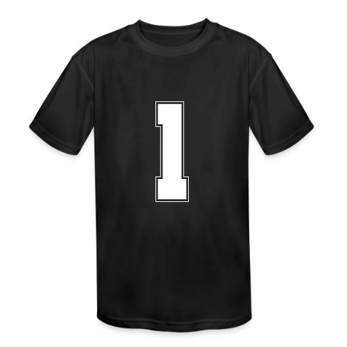 White Number 1 – Varsity Font - Kids' Moisture Wicking Performance T-Shirt