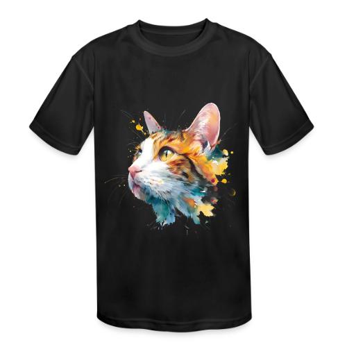 Cat: Feline Ink Burst - Kids' Moisture Wicking Performance T-Shirt