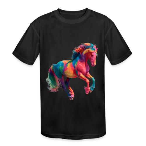 Colorful Paint Splatter Horse Art - Kids' Moisture Wicking Performance T-Shirt