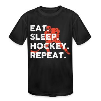 Eat Sleep Hockey Repeat Hockey Funny Ice Hockey - Kids' Moisture Wicking Performance T-Shirt - black - Front