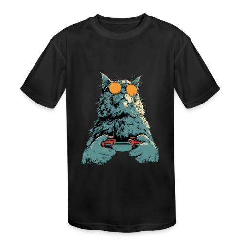 Cat: Fluff Mode On - Kids' Moisture Wicking Performance T-Shirt
