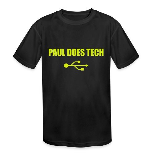 Paul Does Tech Yellow Logo With USB (MERCH) - Kids' Moisture Wicking Performance T-Shirt