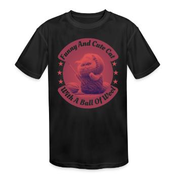Funny and Cute Cat with a Ball of Wool - Kids' Moisture Wicking Performance T-Shirt - black - Front
