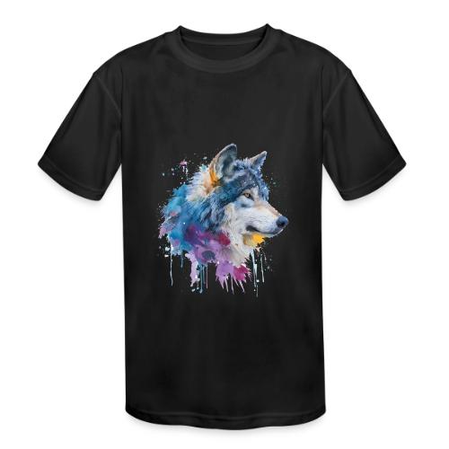 Splash-Art Wolf Head - Kids' Moisture Wicking Performance T-Shirt