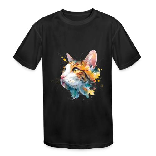 Cat: Feline Ink Burst - Kids' Moisture Wicking Performance T-Shirt