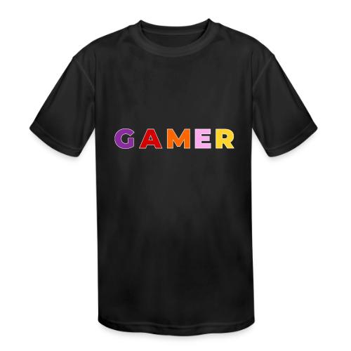 Multicolor GAMER Typography Design - Kids' Moisture Wicking Performance T-Shirt
