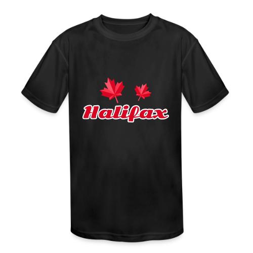 Halifax with two red maple leaves - Kids' Moisture Wicking Performance T-Shirt