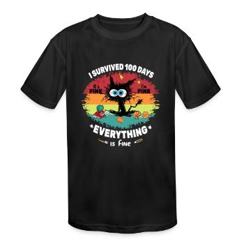 100th Day of School black cat It's fine I'm fine - Kids' Moisture Wicking Performance T-Shirt - black - Front