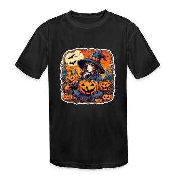 Haunted Witch with Jack-o Lanterns,Halloween shirt - Kids' Moisture Wicking Performance T-Shirt - black - Front