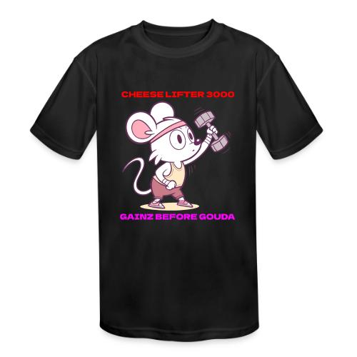 Cheese Lifter 3000 | Funny Gym Rat Mouse tshirt - Kids' Moisture Wicking Performance T-Shirt