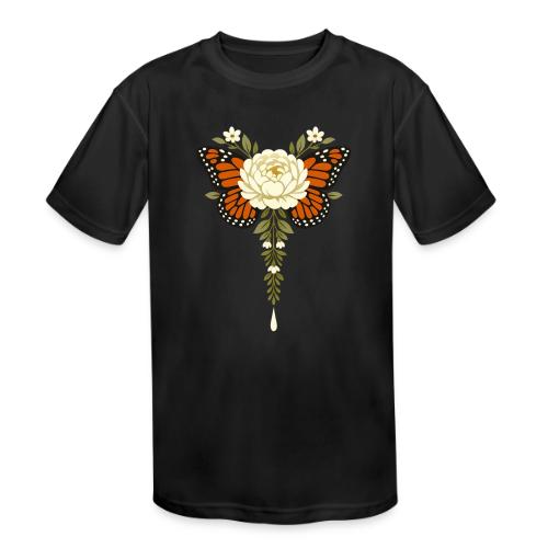 Monarch Butterfly Floral Botanical Art - Kids' Moisture Wicking Performance T-Shirt