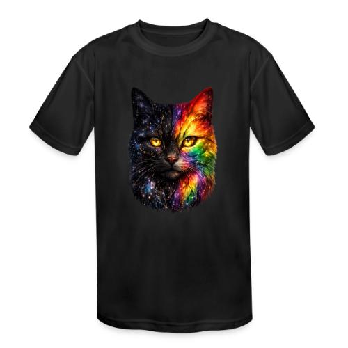 Cosmic Galaxy Rainbow Cat - Kids' Moisture Wicking Performance T-Shirt