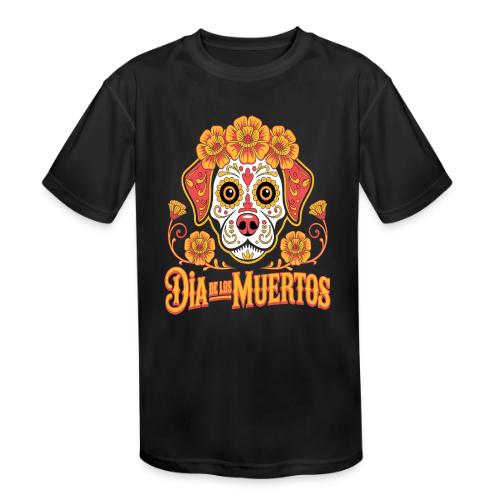 Dia De Los Muertos Dog Skull Flowers - Kids' Moisture Wicking Performance T-Shirt