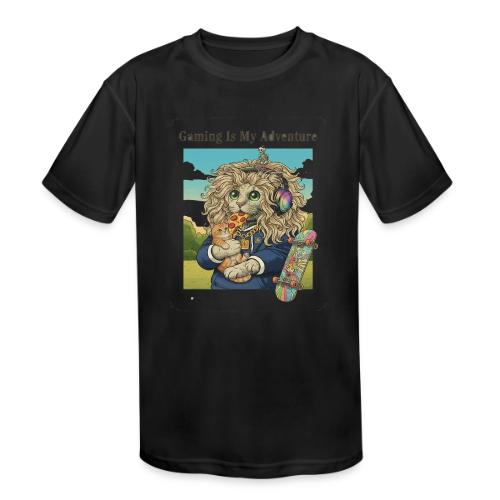 Gaming Cat Adventure: Pizza & Skates - Kids' Moisture Wicking Performance T-Shirt