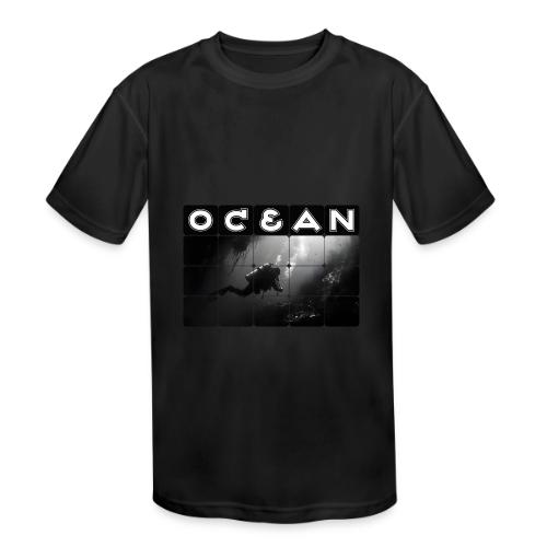 Ocean: Monochrome descent of a scuba diver - Kids' Moisture Wicking Performance T-Shirt