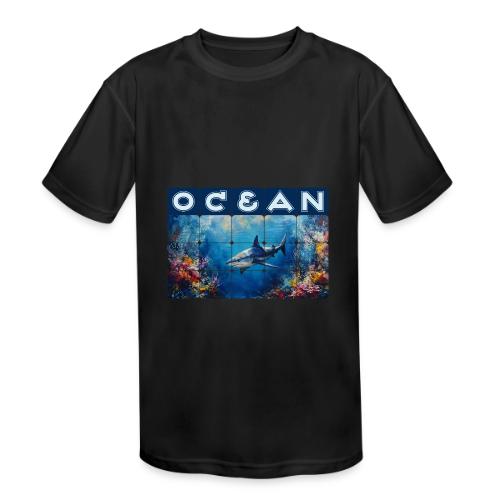 Ocean: Synthwave Shark - Kids' Moisture Wicking Performance T-Shirt