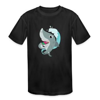 Shark Eating Ice Lolly Summer Kids Funny Gift Idea - Kids' Moisture Wicking Performance T-Shirt - black - Front