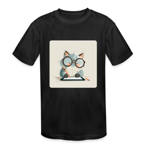 Creative Cat Digital Artist Illustration - Kids' Moisture Wicking Performance T-Shirt