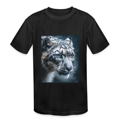 Snow Leopard Blue Eyes Design - Kids' Moisture Wicking Performance T-Shirt
