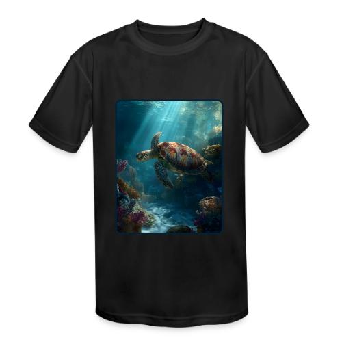 Sea Turtle Coral Reef Design - Kids' Moisture Wicking Performance T-Shirt