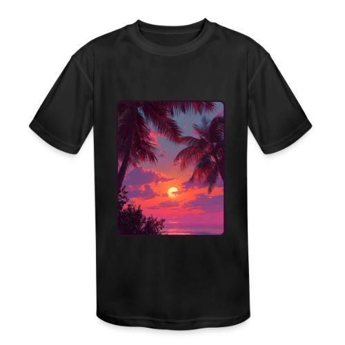 Tropical Sunset Palm Silhouette Design - Kids' Moisture Wicking Performance T-Shirt