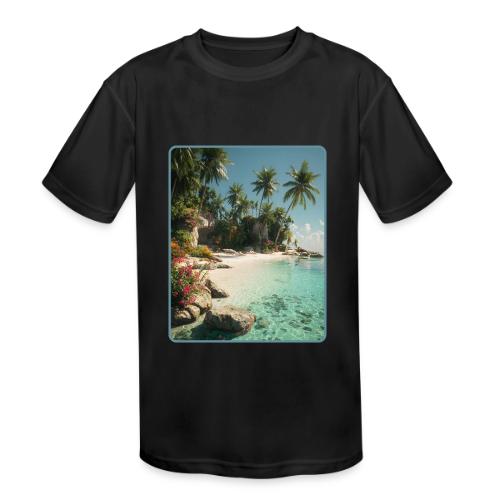 Serene Tropical Beach Floral Design - Kids' Moisture Wicking Performance T-Shirt