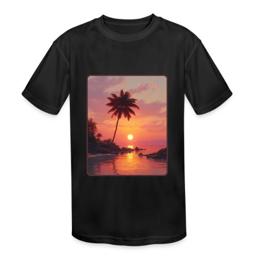 Tropical Beach Sunset Palm Design - Kids' Moisture Wicking Performance T-Shirt